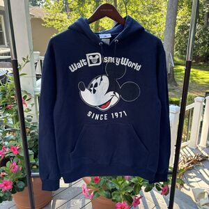 Vintage Disney World Mickey Mouse Hoodie Sweatshirt Navy Blue Mens Small Parks